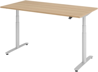 bümö elektrisch höhenverstellbarer Schreibtisch 160x80 cm mit Memory, Bluetooth & App-Steuerung - Schreibtisch höhenverstellbar elektrisch , elektrischer Schreibtisch Eiche, Gestell silber, XDLR-16-E-S