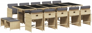 vidaXL 15-tlg. Garten-Essgruppe mit Kissen Beigemischung Poly Rattan 3211176