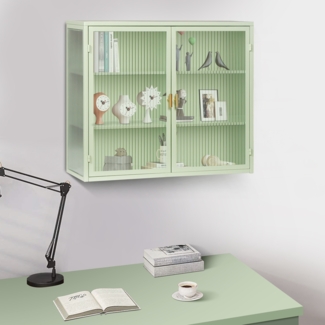 Moderner Wandschrank mit 70CM Glastüren in Antikgrün – Zweitürig mit dreistufiger Lagerung für Wohnzimmer und Eingangsbereich