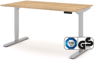 ASSMANN Elektrisch höhenverstellbarer Schreibtisch Y-Line 140x80cm Eiche Natura Weißaluminium Metall Holz Melaminoberfläche