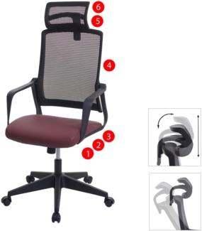 Bürostuhl HWC-J52, Drehstuhl Schreibtischstuhl, ergonomisch Kopfstütze, Kunstleder ~ bordeaux-rot