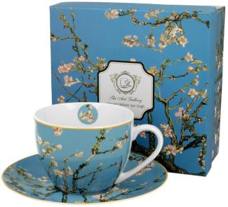 DUO ART GALLERY Tasse 270 ml ALMOND BLOSSOM mit Untertasse, New Bone China Porzellan