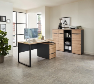 Büromöbel Set MEMPHIS V 4-teilig Front Artisan Eiche Korpus Graphit