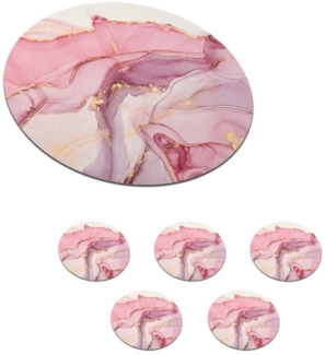MuchoWow Glasuntersetzer Gold - Marmor - Rosa, Zubehör für Gläser, 6-tlg, Getränkeuntersetzer, Rund, Tassenuntersetzer Kork, 10x10 cm