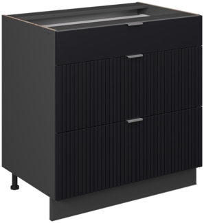 Küchenunterschrank Fame-Line Schwarz gestreift 80 cm mit 3 Schubladen, ohne Arbeitsplatte Vicco