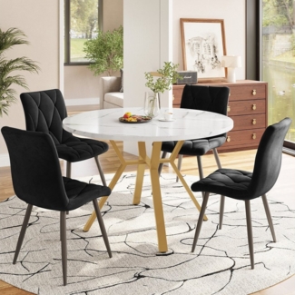 Flieks Essgruppe runder Esstisch mit 4 Stühlen Set, (Set, 5-tlg, 1 Tisch mit 4 Stühlen), Sitzgruppe Küchetisch 100x75cm Esszimmertühle Samt Metallbeine