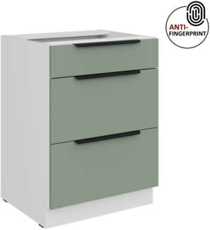 Küchen Unterschrank 60 cm Küche ARIA Aquamarin ultra matt + Weiss matt, hochwertige Fronten mit Anti Fingerprint Beschichtung, Soft-Close Küchenzeile Küchenblock