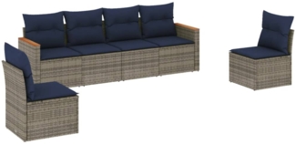 vidaXL 6-teiliges Gartensofa-Set mit Kissen, grau, Polyrattan 3225865