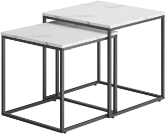 Valora Quadratischer Couchtisch, 2er-Set | Marmorplatte mit schwarzem Stahlgestell