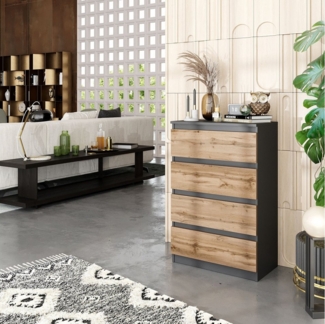 Furnica Kommode GABRIEL 4 Schubladen - Anthrazit Grau / Wotan Eiche H92cm B60cm T33cm