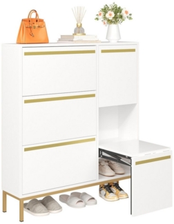OKWISH Schuhschrank mit großzügigem Stauraum (Schuhregal, Schuhkommode, 1-St, dreifach klappbarem Schuhregal, glänzende Oberfläche) mit Schuhwechselhocker, offenem Stauraum