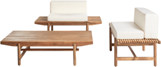 Lounge Set mit Tisch 2-Sitzer GIAVENO Akazienholz Cremeweiß