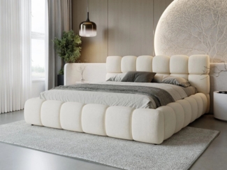 GrainGold Polsterbett mit Bettkästen MODO, Modern Bett mit Kopfteil - 160x200 cm, Beige (1x Bett)
