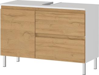 Kadima Design WB-Unterschrank "Veer" 80x34x56 in Weiß und Grandson-Eiche mit Chromfüßen, mit Stauraum