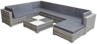 8-tlg. Garten-Lounge-Set mit Auflagen Poly Rattan Grau