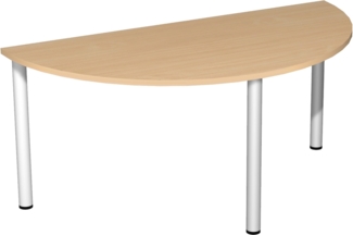 Konferenztisch Rundfuß, Halbkreisform, 160x80cm, Buche Silber