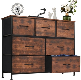 Refined Living Kommode Sideboards Schrank 7 Stoffschubladen mit Griffen Metallgestell (Beistelltisch mit Holzoberfläche und Stoffschubladen TV-Schrank, Industrie-Design Stauraumschrank Schminktisch Umweltfreundliches), Kommode Geeignet für Kleidung, Ki...