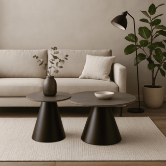 Calicosy Set aus 2 runden Couchtischen in Grau - LOUNA - Schwarz
