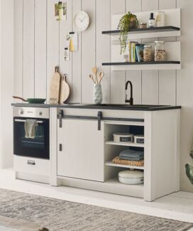 Küche Stove in weiß Pinie und anthrazit Landhaus Set 4-tlg.