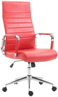 TPFLiving Bürostuhl Koro mit bequemer Rückenlehne - höhenverstellbar und 360° drehbar (Schreibtischstuhl, Drehstuhl, Chefsessel, Bürostuhl XXL), Gestell: Metall chrom - Sitz: Kunstleder rot