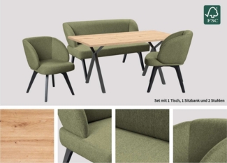 Home affaire Essgruppe Aretha Esstischbank, Sitzgruppe, Küchenbank, Polsterbank, (Set, 4-tlg, 4er), Esszimmer Sitzgruppe, Tisch, Stühle und Bank gepolstert, Nosagfederung