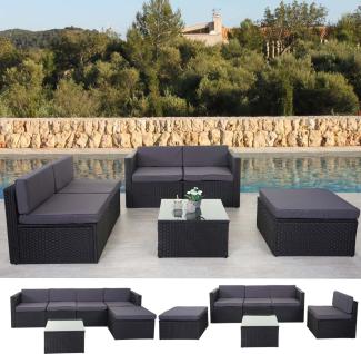 Poly-Rattan-Garnitur HWC-D24, Garten-/Lounge-Set Sofa ~ anthrazit, Polster dunkelgrau