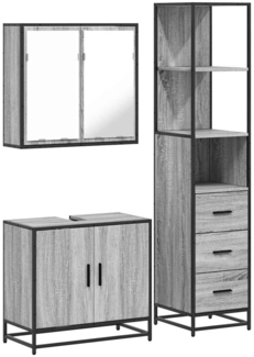 vidaXL 3-tlg. Badmöbel-Set Grau Sonoma Holzwerkstoff 3301128