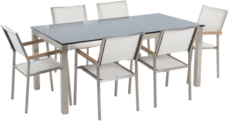 Essgruppe für 6 Personen GROSSETO Sicherheitsglas 180x90x76 cm Weiß