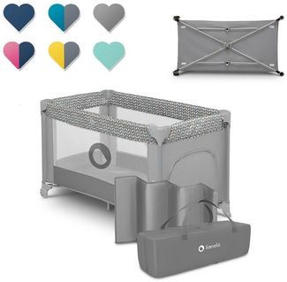 LIONELO Stefi Baby Laufstall, Kinderbett, Reisebett ab Geburt bis 15 kg, Seiteneingang, Sicherungssystem LockGuard, Blockade der Räder, Tragetasche, zusammenklappbar