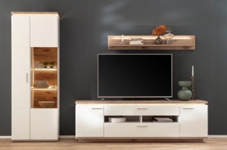 MCA furniture Wohnwand Wohnkombination Palermo1, Soft white / Viking Oak, 3-teilig, (3-St), Wohnwand, Anbauwand, modern
