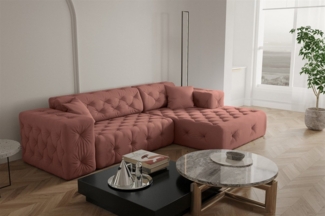 Ecksofa Designersofa CHANTAL in Stoff Opera Velvet Koralle Ottomane Rechts