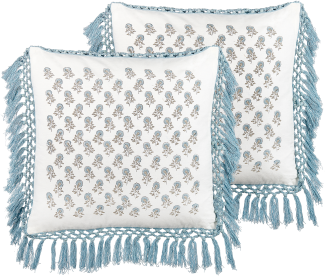 Kissen 2er Set Blumenmuster PALLIDA Baumwolle 45 x 45 cm Blau