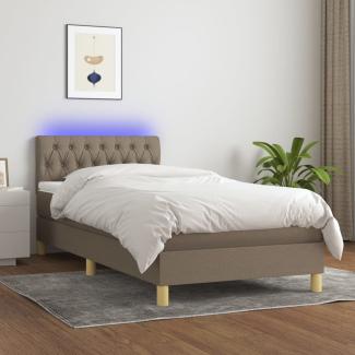 Polsterbett mit Matratze & LED Stoff Taupe 90 x 200 cm