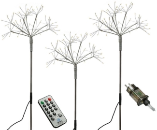 MARELIDA LED Gartenleuchte LED Gartenstecker Feuerwerk Firework Fernb Leuchtstäbe 3er Set weiß, LED Classic, warmweiß (2100K bis 3000K)