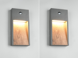 2er Set LED Außenwandleuchten Anthrazit & Holzoptik mit Bewegungsmelder, H 33cm