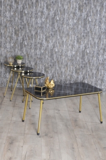 Couchtisch- und Satztisch-Set 90 x 50 x 42 cm Spanplatte/metall/pvc Marmor Dekor - schwarz 89322019 [en. casa]