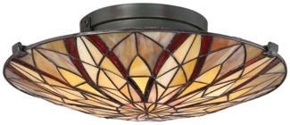 Deckenleuchte, Tiffany-Glas, Vintage-Bronze, 2 Flammig