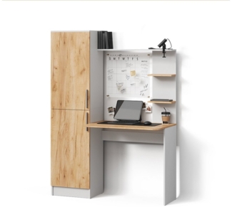 Livinity® Schreibtisch Rina, Weiß/Goldkraft Eiche, 122.9x168 cm