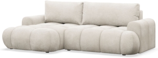 Selsey 'Ombo Mini' Ecksofa mit Schlaffunktion, Bettkasten und Bouclé-Bezug, Creme, links