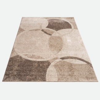 KADIMA DESIGN Teppich Kreismuster Wohnzimmer schmutzabweisend Teppich Kurzflor, Rechteckig, Höhe: 12 mm, Florhöhe: 8 mm, 100% Polypropylen, Rechteckig, 60x100 cm, Braun