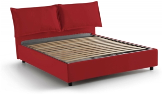 Dmora Doppelbett Aris, Bettkasten mit Stoffbezug, 100 % Made in Italy, Öffnung vorne, geeignet für Matratzen 160 x 200 cm, Rot