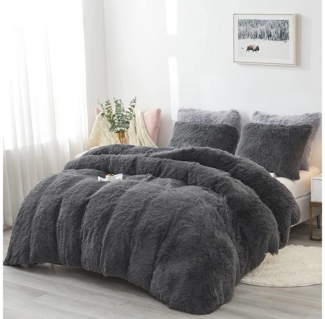 wohnTRAUM24 Bettwäsche Plüsch Bettwäsche 135x200cm,200x200cm,Extra flauschige Felloptik, Flanell Biber Bettbezug mit Kissenbezug 80x80cm und Reißverschluss