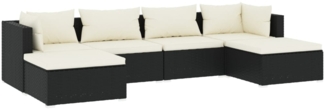 vidaXL 6-tlg. Garten-Lounge-Set mit Kissen Poly Rattan Schwarz 3101799