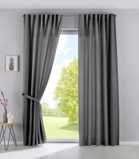 Gardinenbox Vorhang (2 St), verdecketeSchlaufen, transparent, Leinen-Optik, Cationic »JENA« Blickdicht Leinen Optik Meliert extra Breit 2019037-2