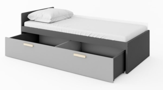 Bett Pok Einzelbett mit Schublade 90x200cm graphit grau inklusive Matratze