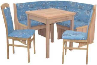 Kleine Eckbankgruppe "Anja 1W", eiche / Stoff blau mit Blumendessin