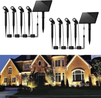 ZMH LED Gartenstrahler mit Erdspieß 4er Set Gartenlampe IP65 Außen 3000K für Gehweg Bäume, Augenschutz, Einfache Installtion, LED fest integriert, Warmweiß, LED Solarleuchten 2 Modi Garten Solarstrahler