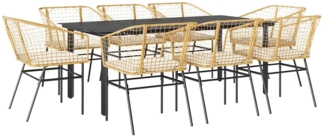 vidaXL 9-tlg. Garten-Essgruppe mit Kissen Braun Poly Rattan Glas 3334610
