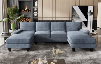 GUNJI Ecksofa Großes U-förmiges Sofas hoch belastbar mit 4 Kissen 292cm*138cm*86cm, Schnelle Montage von großen Sofas in 20 Minuten
