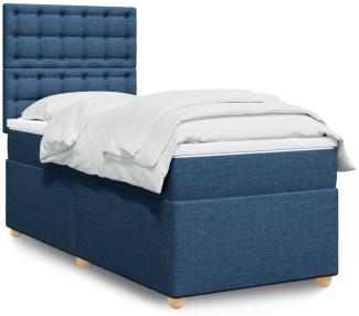 vidaXL Boxspringbett mit Matratze Blau 90x200 cm Stoff 3293483